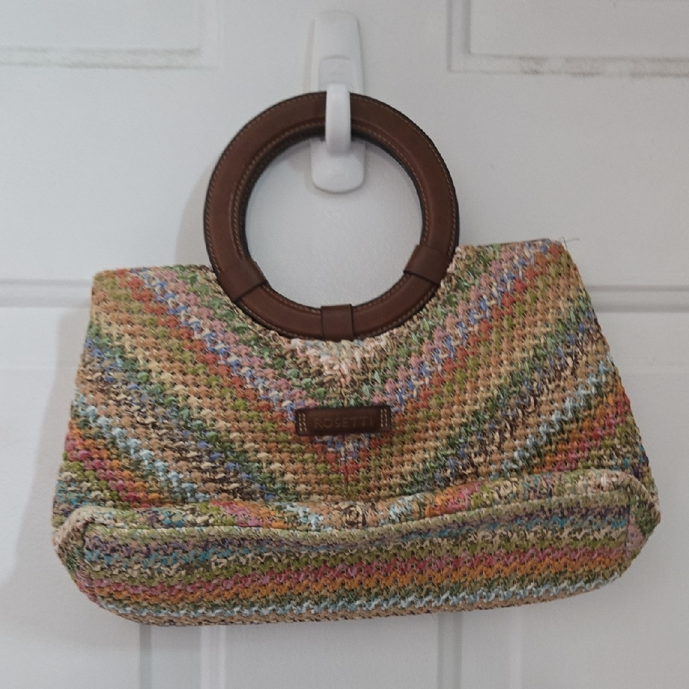 Rosetti Colorful Woven Shoulder Bag with Brown Accents